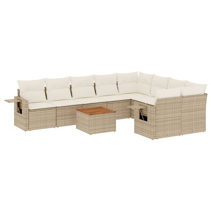 vidaXL Salon de jardin 10 pcs avec coussins beige résine tressée