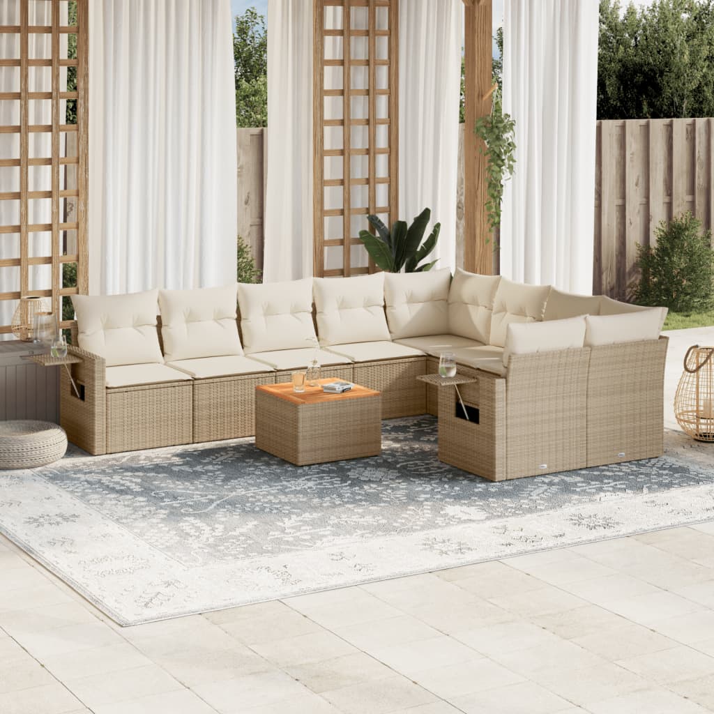 vidaXL Salon de jardin 10 pcs avec coussins beige résine tressée