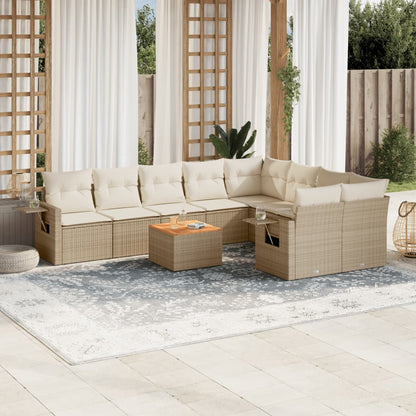 vidaXL Salon de jardin 10 pcs avec coussins beige résine tressée