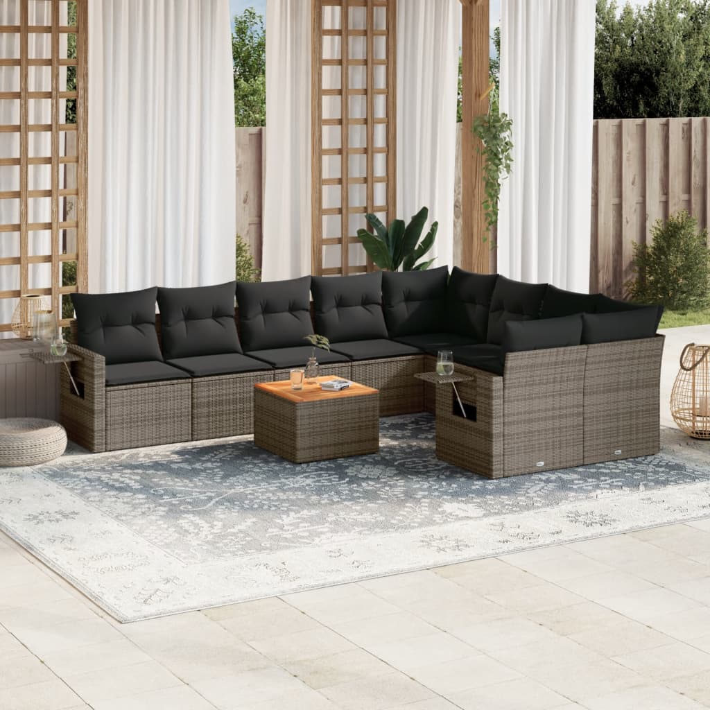 vidaXL Salon de jardin 10 pcs avec coussins résine tressée gris