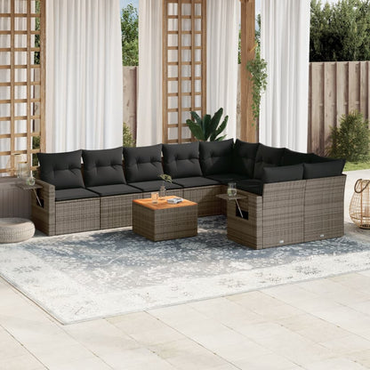 vidaXL Salon de jardin 10 pcs avec coussins résine tressée gris