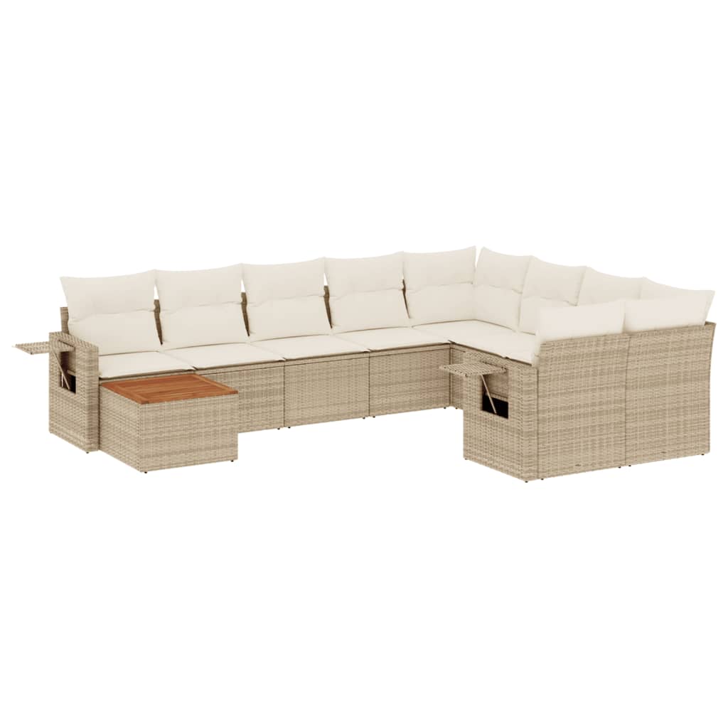 vidaXL Salon de jardin 10 pcs avec coussins beige résine tressée