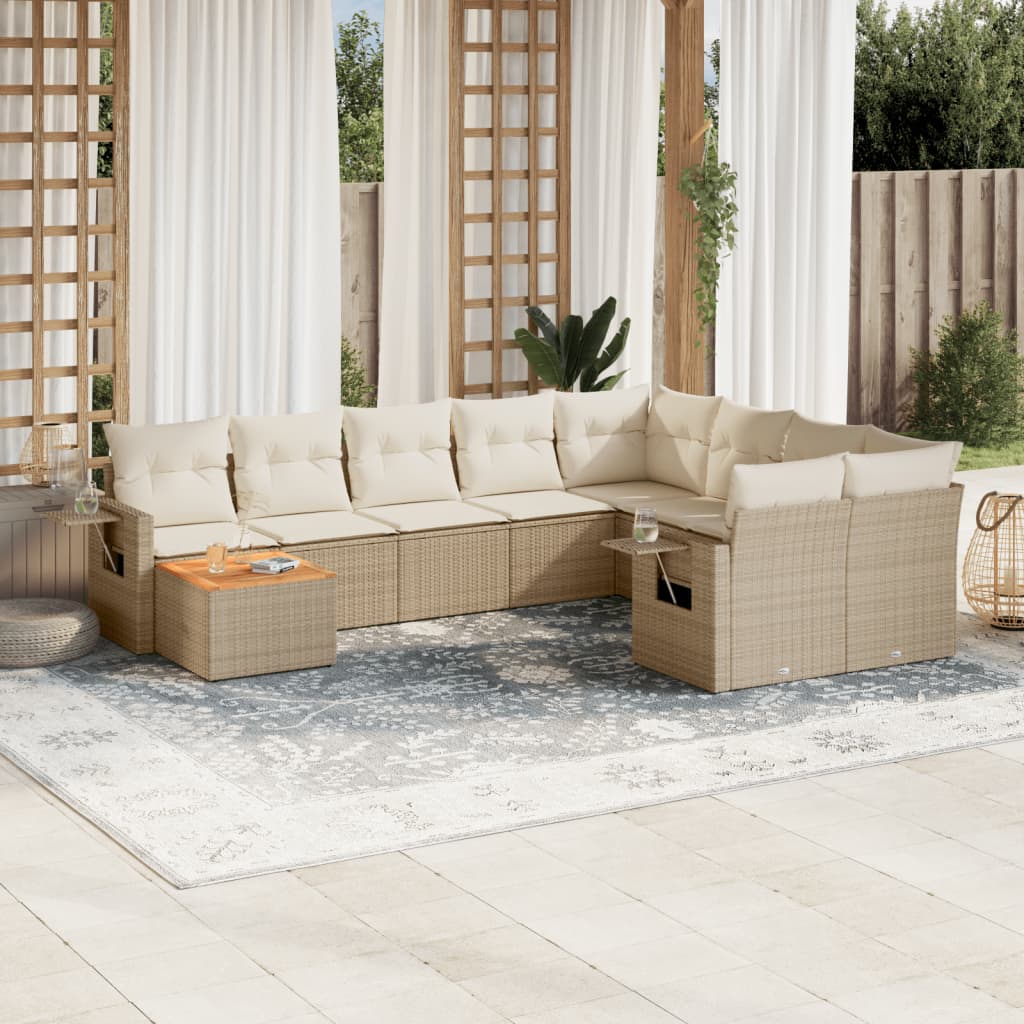 vidaXL Salon de jardin 10 pcs avec coussins beige résine tressée