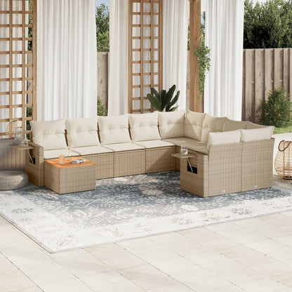 vidaXL Salon de jardin 10 pcs avec coussins beige résine tressée