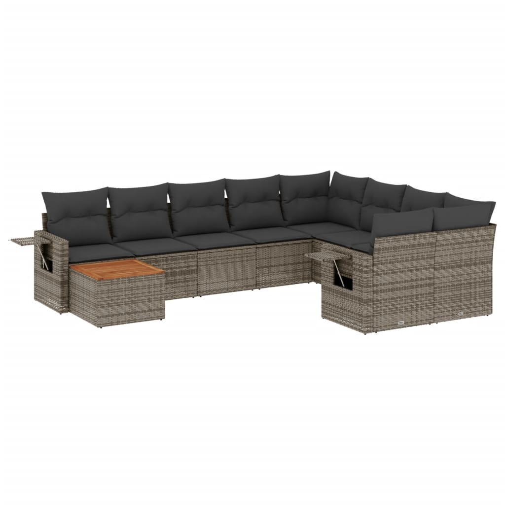 vidaXL Salon de jardin 10 pcs avec coussins résine tressée gris
