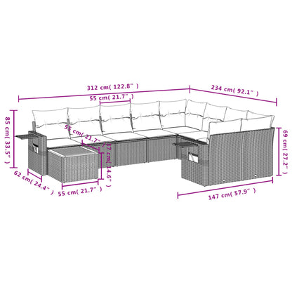 vidaXL Salon de jardin 10 pcs avec coussins résine tressée gris