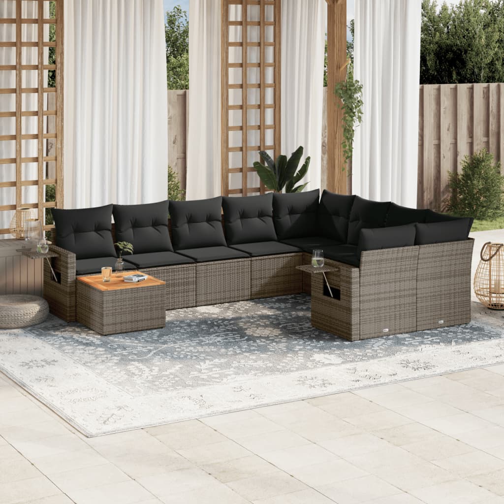 vidaXL Salon de jardin 10 pcs avec coussins résine tressée gris