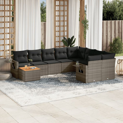 vidaXL Salon de jardin 10 pcs avec coussins résine tressée gris