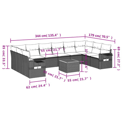 vidaXL Salon de jardin 11 pcs avec coussins Noir Résine tressée