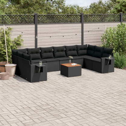 vidaXL Salon de jardin 11 pcs avec coussins Noir Résine tressée