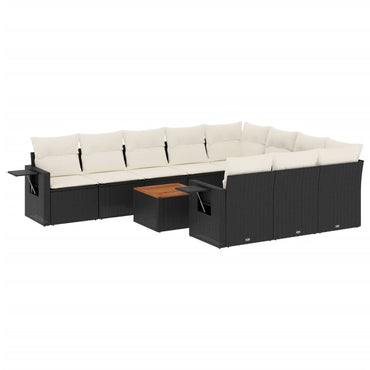 vidaXL Salon de jardin 11 pcs avec coussins Noir Résine tressée