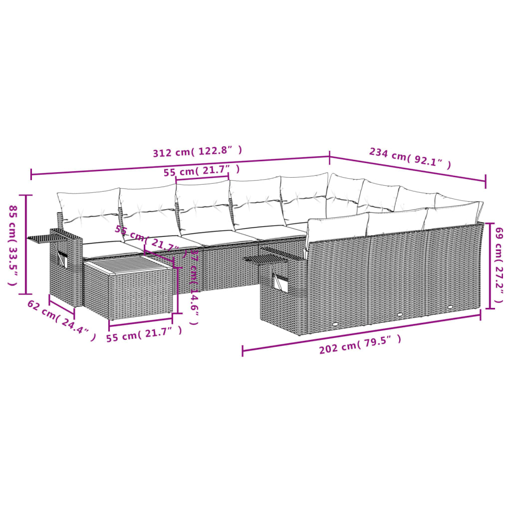 vidaXL Ensemble de canapés de jardin 11 pcs avec coussins en résine tressée gris