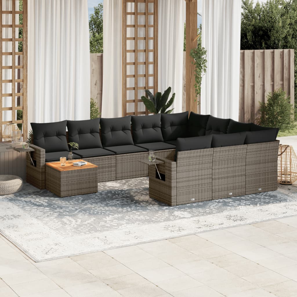 vidaXL Ensemble de canapés de jardin 11 pcs avec coussins en résine tressée gris