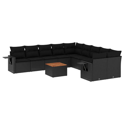 vidaXL Salon de jardin 11 pcs avec coussins Noir Résine tressée
