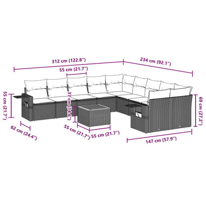 vidaXL Salon de jardin 11 pcs avec coussins Noir Résine tressée
