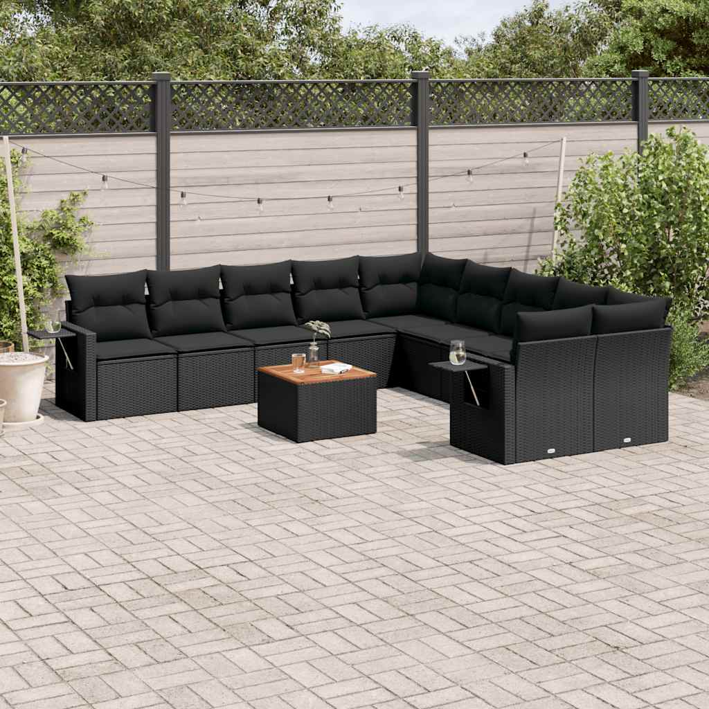 vidaXL Salon de jardin 11 pcs avec coussins Noir Résine tressée