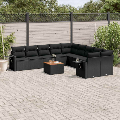 vidaXL Salon de jardin 11 pcs avec coussins Noir Résine tressée