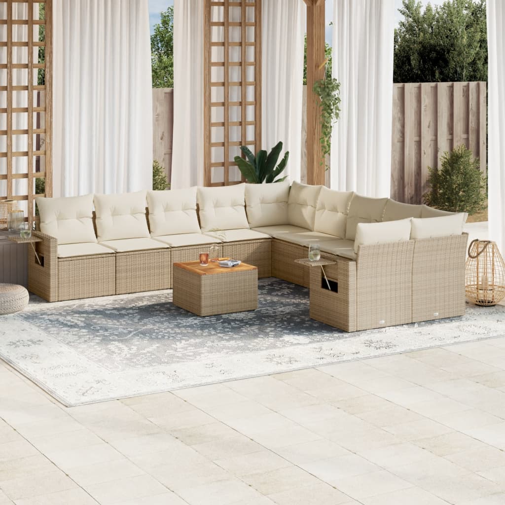 vidaXL Ensemble de canapés de jardin 11 pcs avec coussins en rotin synthétique beige