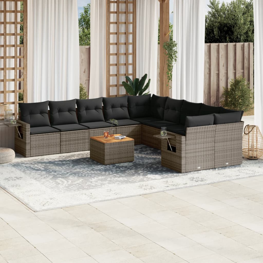 vidaXL Ensemble de canapés de jardin 11 pcs avec coussins en résine tressée gris
