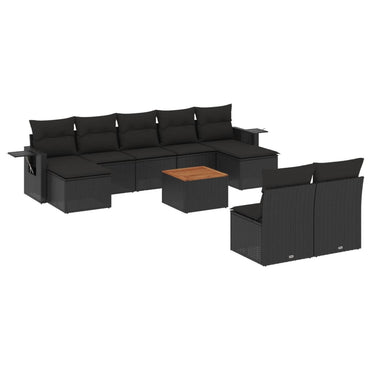 vidaXL Salon de jardin 10 pcs avec coussins Noir Résine tressée
