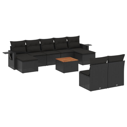 vidaXL Salon de jardin 10 pcs avec coussins Noir Résine tressée