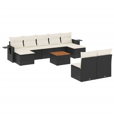 vidaXL Salon de jardin 10 pcs avec coussins Noir Résine tressée