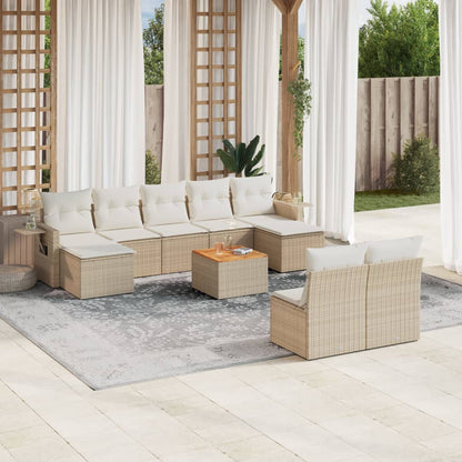 vidaXL Salon de jardin 10 pcs avec coussins beige résine tressée