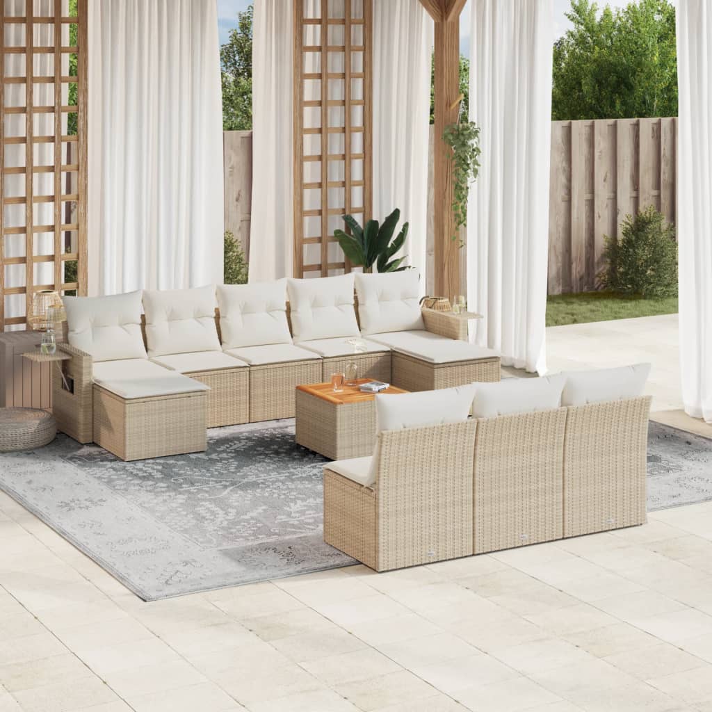 vidaXL Ensemble de canapés de jardin 11 pcs avec coussins en rotin synthétique beige