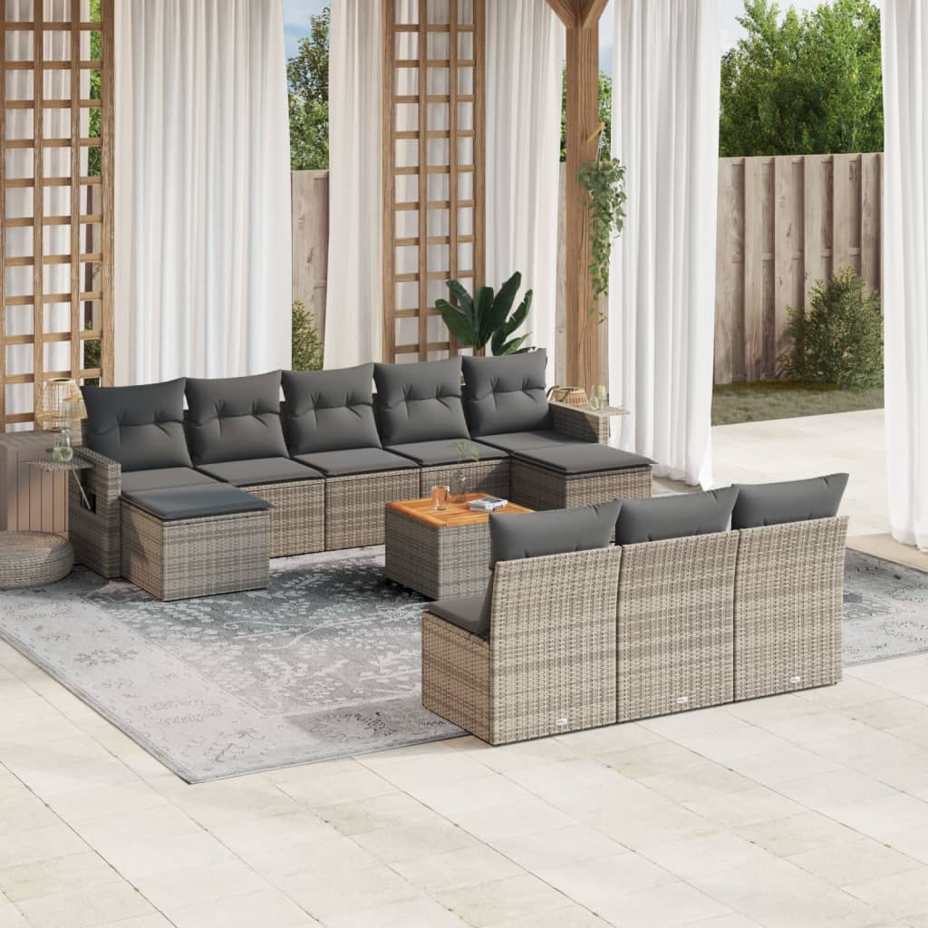 vidaXL Ensemble de canapés de jardin 11 pcs avec coussins en résine tressée gris