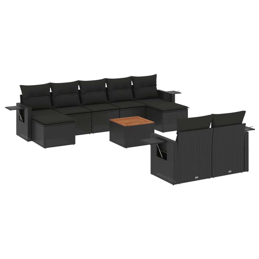 vidaXL Salon de jardin 10 pcs avec coussins Noir Résine tressée