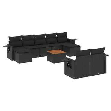 vidaXL Salon de jardin 10 pcs avec coussins Noir Résine tressée