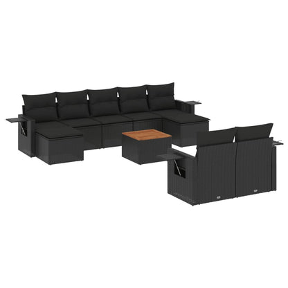 vidaXL Salon de jardin 10 pcs avec coussins Noir Résine tressée