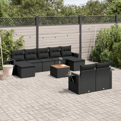 vidaXL Salon de jardin 10 pcs avec coussins Noir Résine tressée