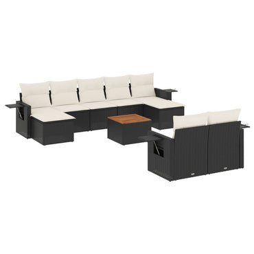 vidaXL Salon de jardin 10 pcs avec coussins Noir Résine tressée