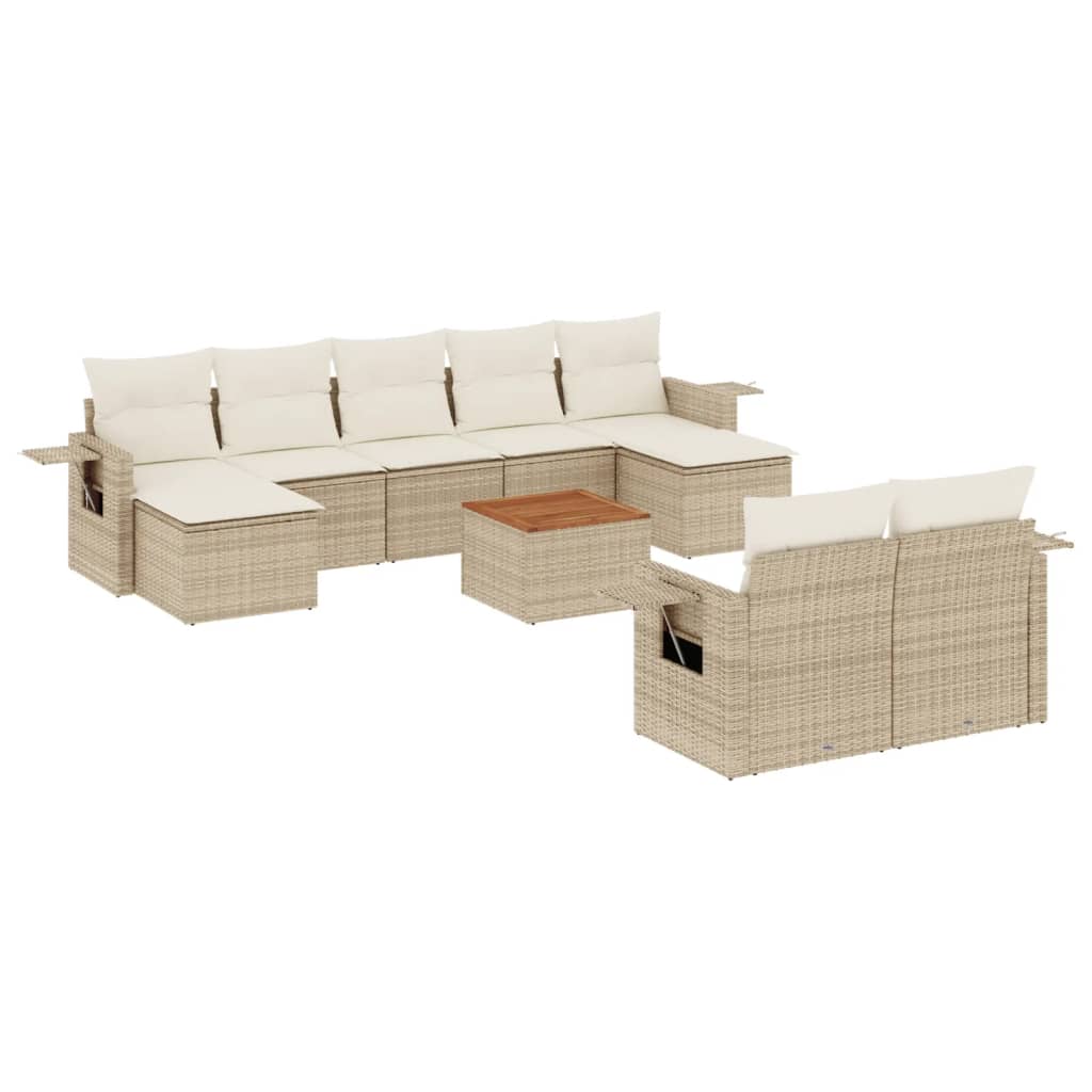 vidaXL Salon de jardin 10 pcs avec coussins beige résine tressée