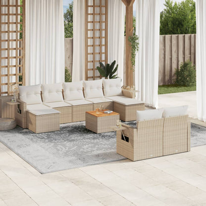vidaXL Salon de jardin 10 pcs avec coussins beige résine tressée