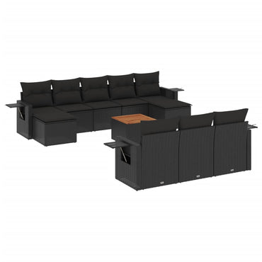 vidaXL Salon de jardin 11 pcs avec coussins Noir Résine tressée