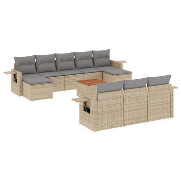 vidaXL Ensemble de canapés de jardin 11 pcs avec coussins en rotin synthétique beige