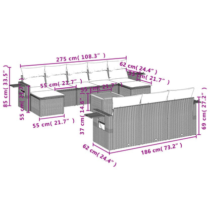 vidaXL 11-tlg. Garten-Sofagarnitur mit Kissen Grau Poly Rattan