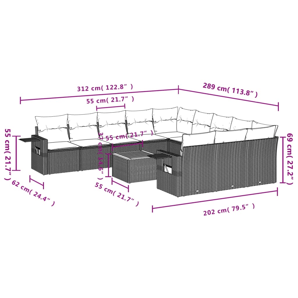 vidaXL Ensemble de canapés de jardin 12 pcs avec coussins Noir Résine tressée