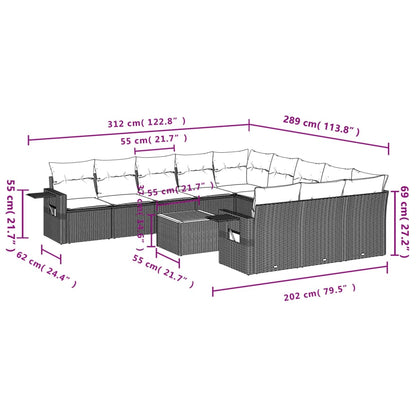 vidaXL Ensemble de canapés de jardin 12 pcs avec coussins Noir Résine tressée