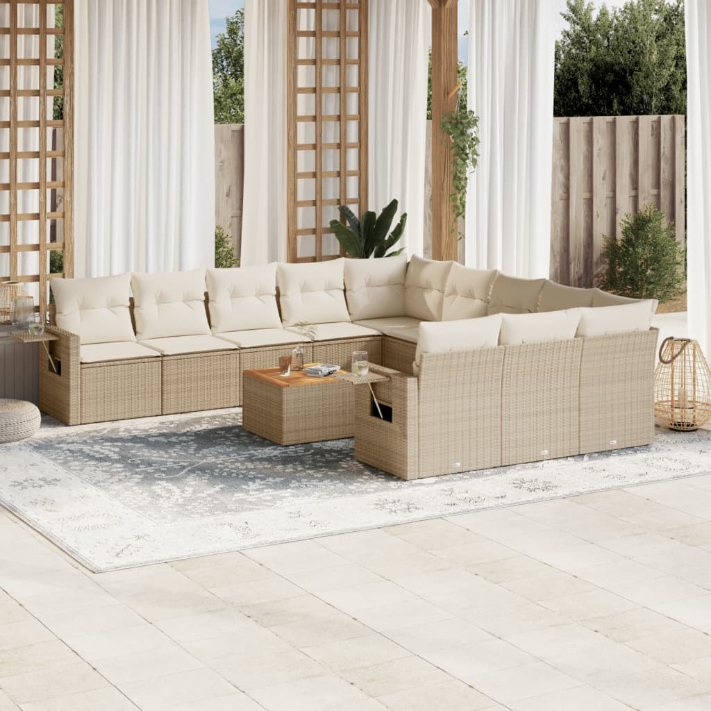 vidaXL Salon de jardin 12 pcs avec coussins résine tressée beige