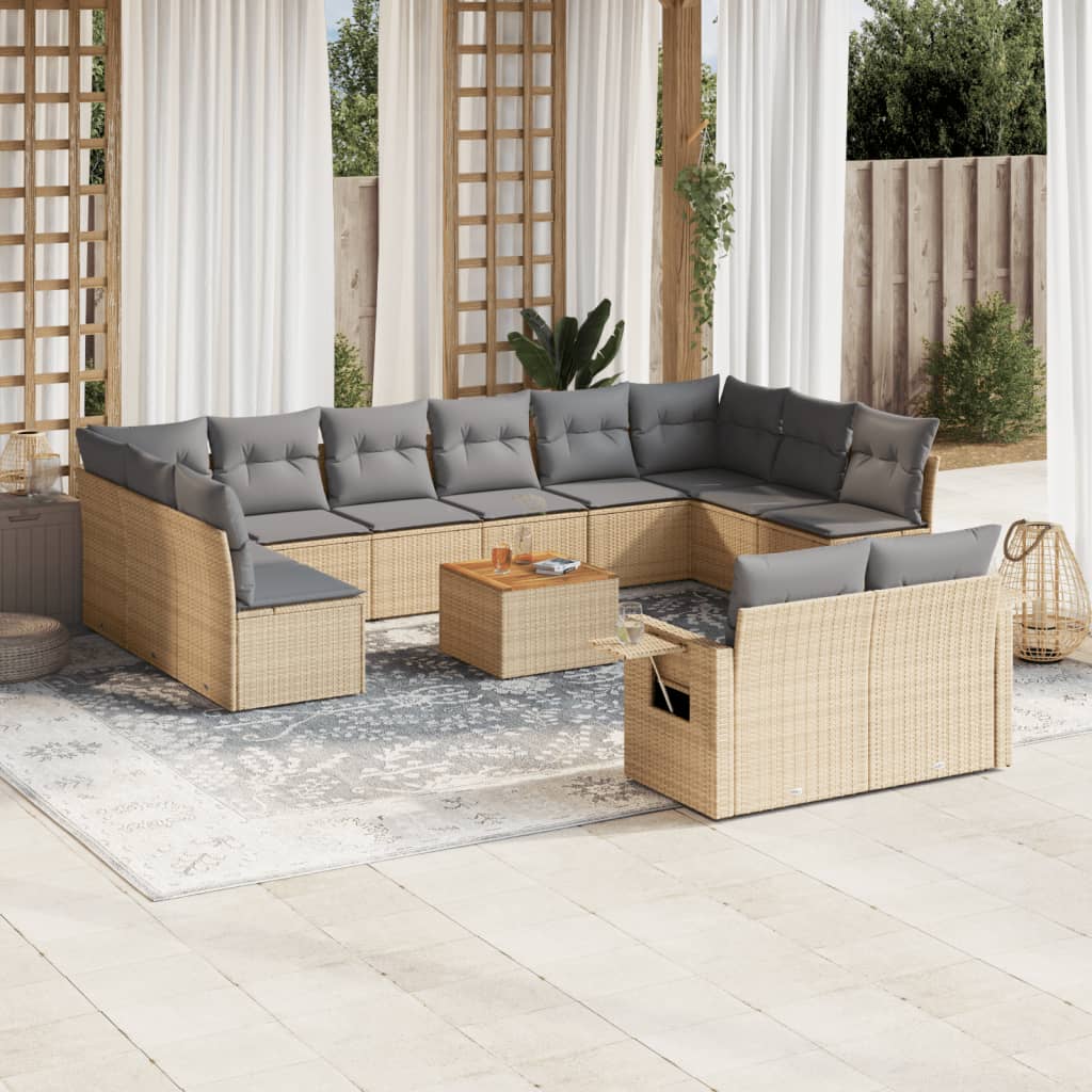 vidaXL Salon de jardin 13 pcs avec coussins Résine tressée Beige