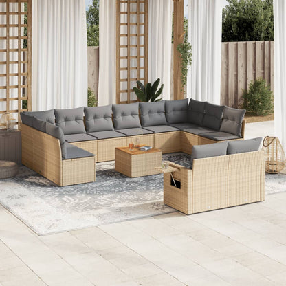 vidaXL Salon de jardin 13 pcs avec coussins Résine tressée Beige