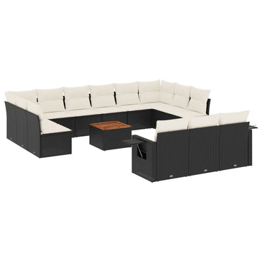 vidaXL Ensemble de canapés de jardin 14 pcs avec coussins résine tressée noire