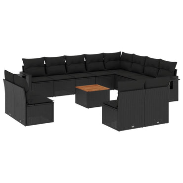 vidaXL Ensemble de canapés de jardin 13 pièces avec coussins résine tressée noire