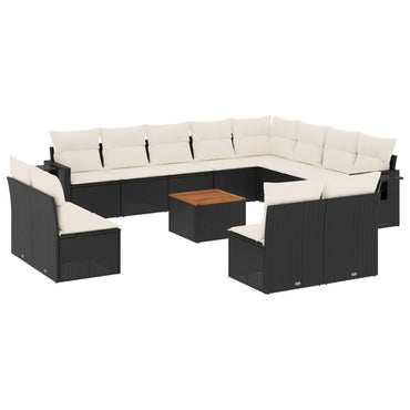 vidaXL Ensemble de canapés de jardin 13 pièces avec coussins résine tressée noire