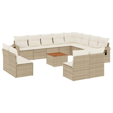 vidaXL Salon de jardin 13 pcs avec coussins Résine tressée Beige
