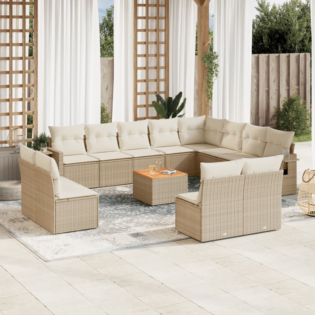 vidaXL Salon de jardin 13 pcs avec coussins Résine tressée Beige