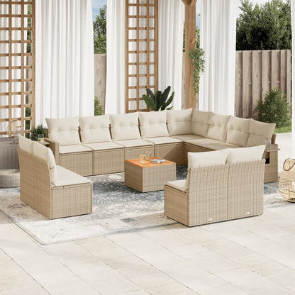 vidaXL Salon de jardin 13 pcs avec coussins Résine tressée Beige